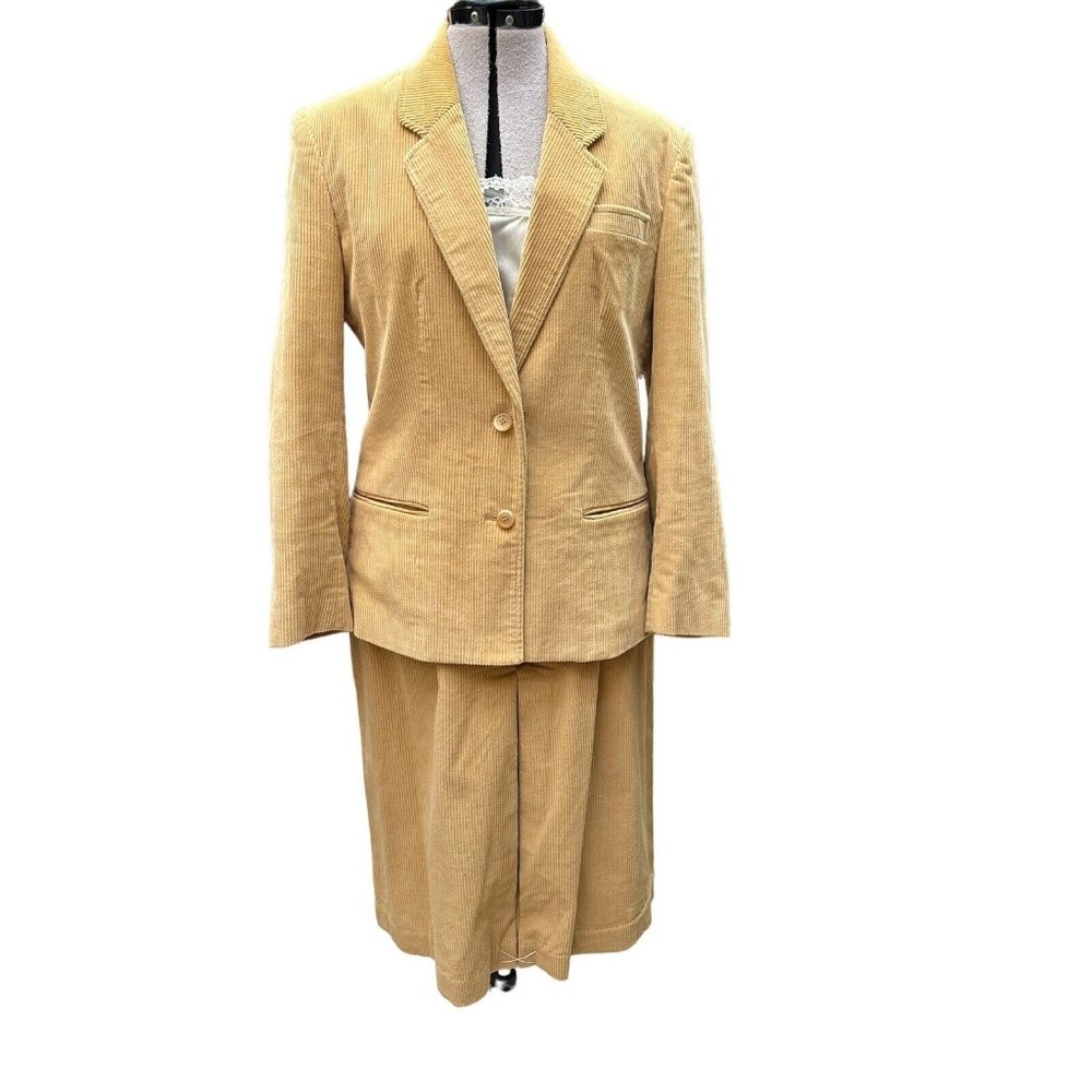 Vintage Women's Country Suburbans Pink Rose Corduroy Jacket and Skirt Suit Sz 12